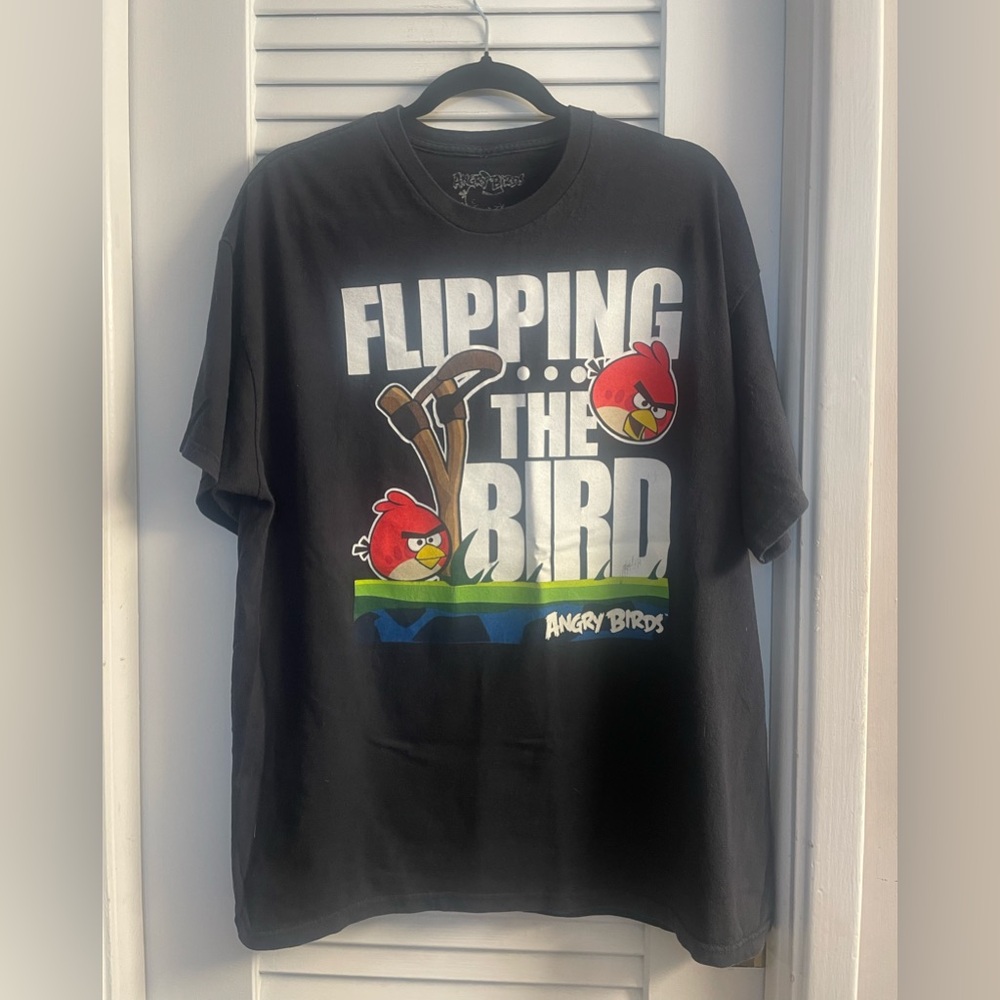 Angry Birds XL Black Tee. Flipping the Bird- “F-U”